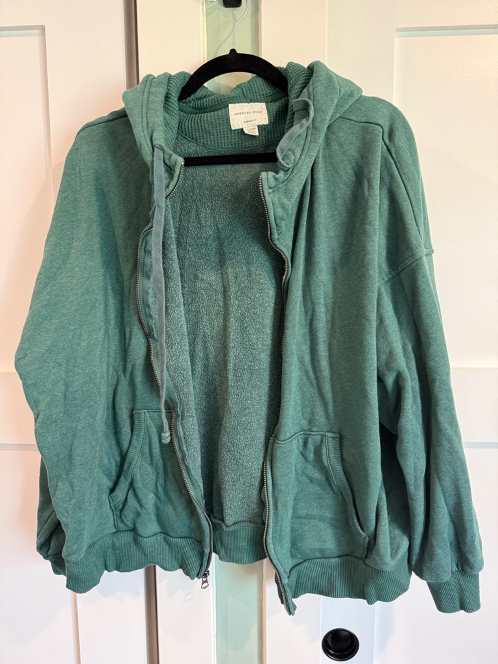 American Eagle Oversized Green Zip-Up Hoodie